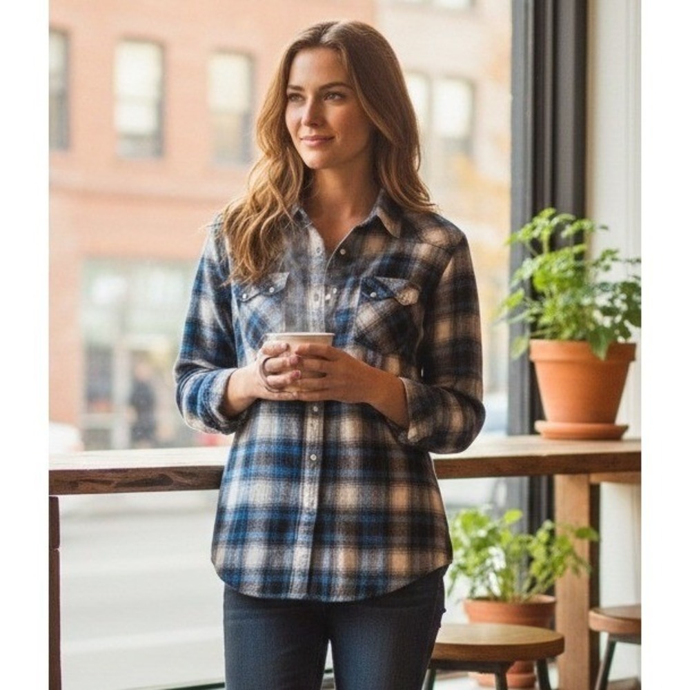 Pearl Blue and Cream Plaid Button-Down Shirt